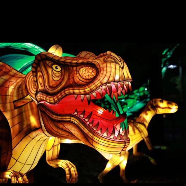 Environmental Protection LED Silk Lantern Dinosaurs For Lantern Festival Exhibition Lantern Show